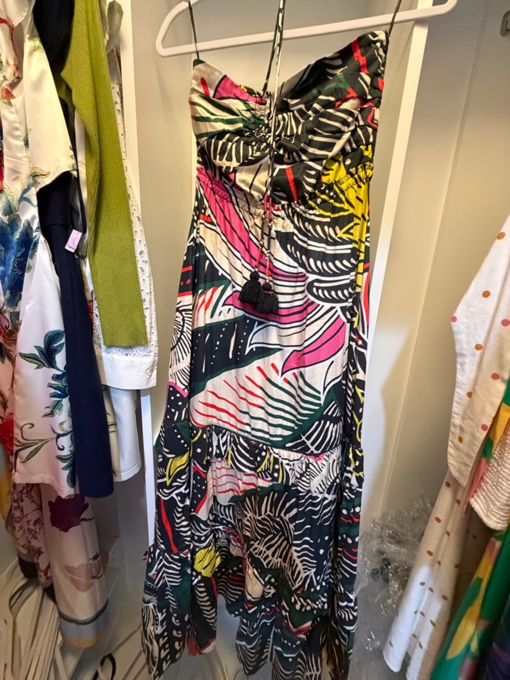 Strapless Tropical Print Maxi Dress in Multicolor